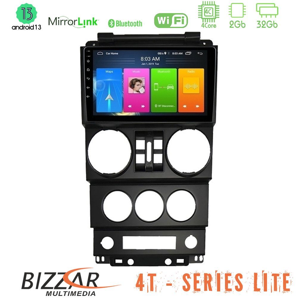 Bizzar 4T Series Jeep Wrangler 2008-2010 4Core Android13 2+32GB Navigation Multimedia Tablet 9"