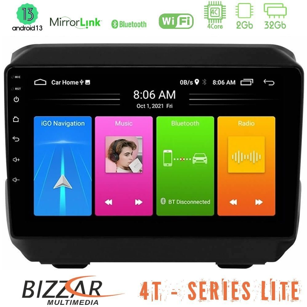 Bizzar 4T Series Jeep Wrangler 2018-> 4Core Android13 2+32GB Navigation Multimedia Tablet 9"