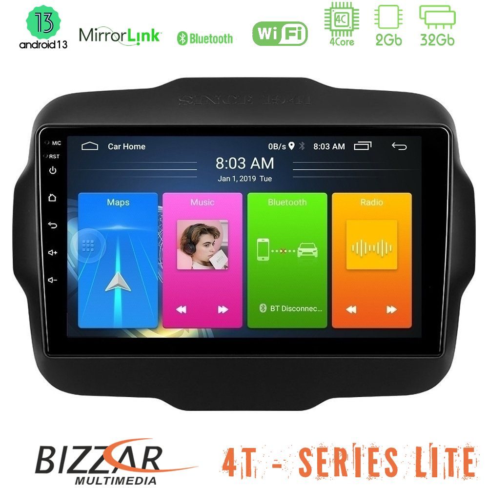Bizzar 4T Series Jeep Renegade 2015-2019 4Core Android13 2+32GB Navigation Multimedia Tablet 9"