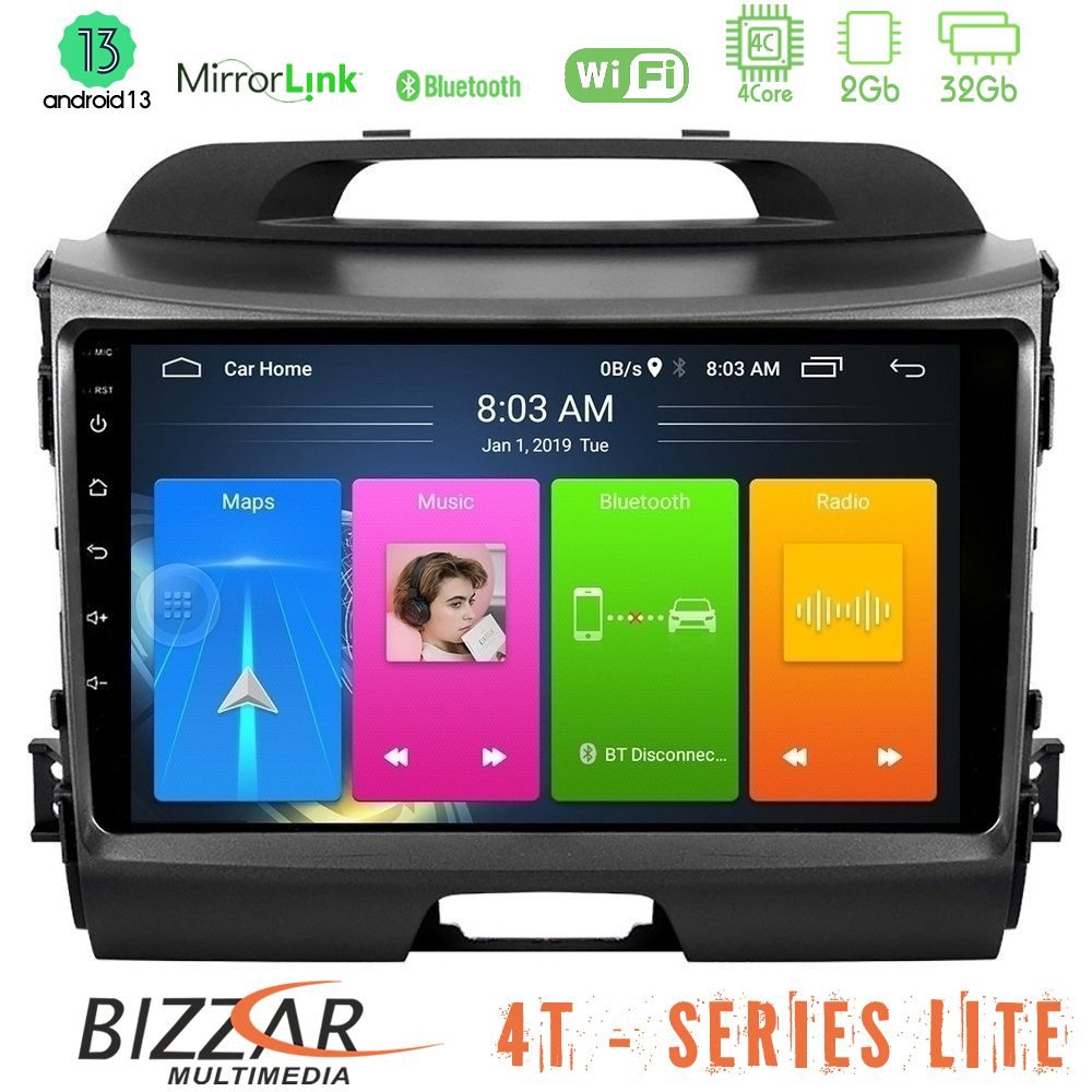 Bizzar 4T Series Kia Sportage 4Core Android13 2+32GB Navigation Multimedia Tablet 9"