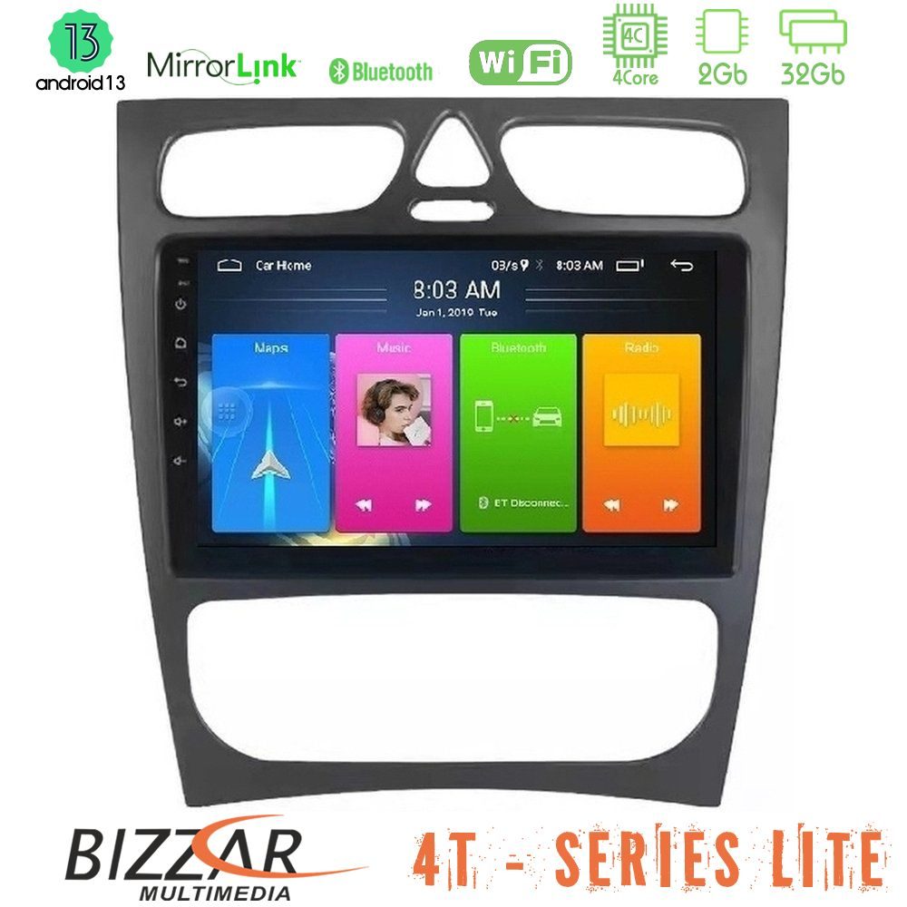 Bizzar 4T Series Mercedes C Class (W203) 4Core Android13 2+32GB Navigation Multimedia Tablet 9"