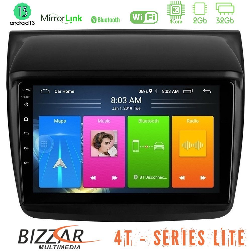 Bizzar 4T Series Mitsubishi L200 4Core Android13 2+32GB Navigation Multimedia Tablet 9"