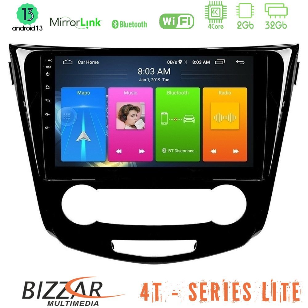 Bizzar 4T Series Nissan Qashqai J11 (Manual A/C) 4Core Android13 2+32GB Navigation Multimedia Tablet 10"