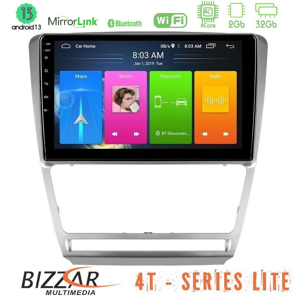 Bizzar 4T Series Skoda Octavia 5 4Core Android13 2+32GB Navigation Multimedia Tablet 10"