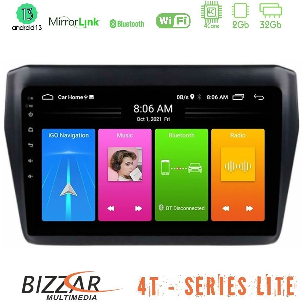 Bizzar 4T Series Suzuki Swift 2017-2023 4Core Android13 2+32GB Navigation Multimedia Tablet 9"