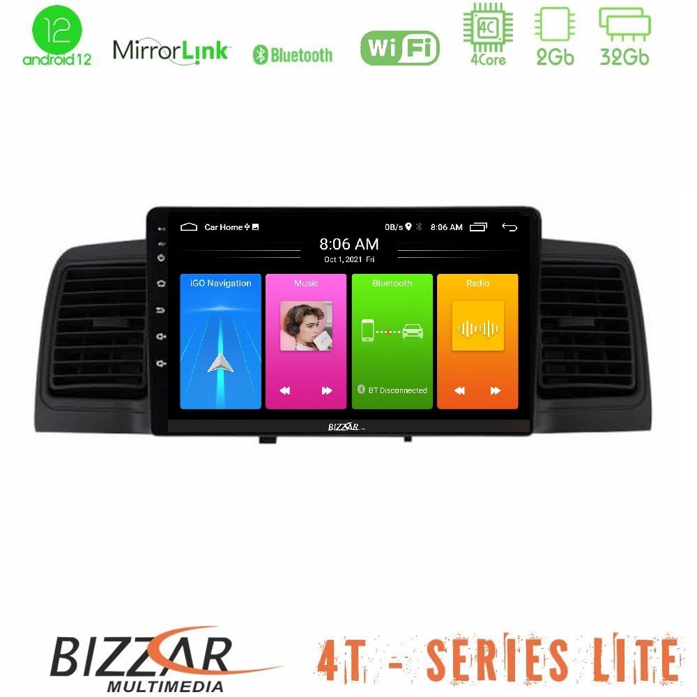 Bizzar 4T Series Toyota Corolla 2002-2006 4Core Android13 2+32GB Navigation Multimedia Tablet 9"