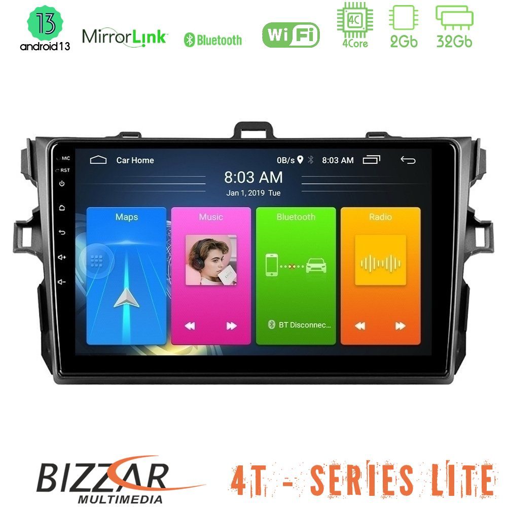 Bizzar 4T Series Toyota Corolla 2007-2012 4Core Android13 2+32GB Navigation Multimedia Tablet 9"