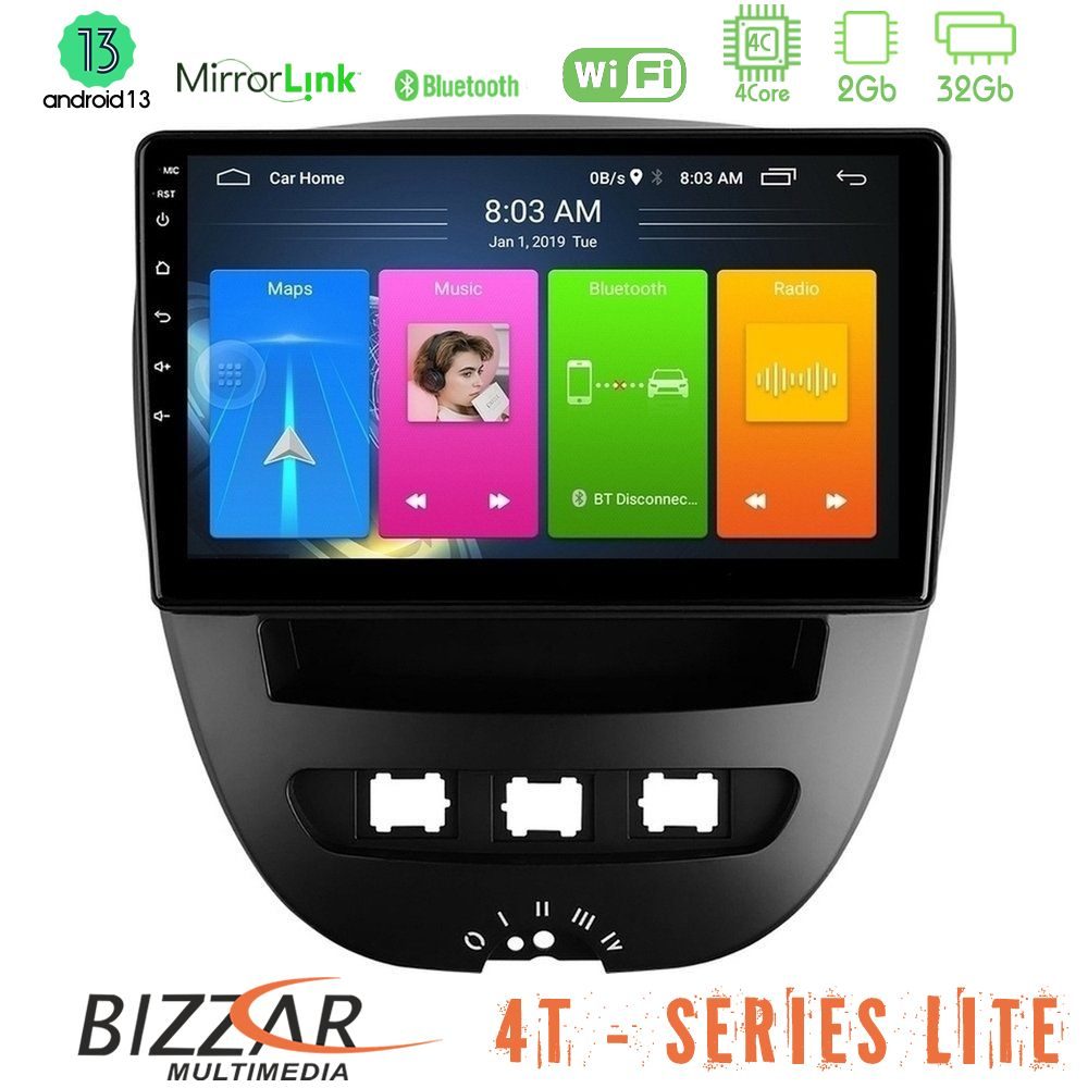 Bizzar 4T Series Toyota Aygo/Citroen C1/Peugeot 107 4Core Android13 2+32GB Navigation Multimedia Tablet 10"