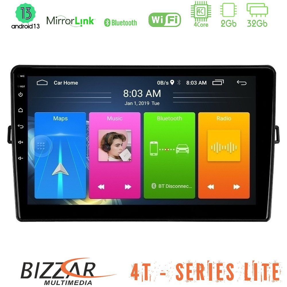 Bizzar 4T Series Toyota Auris 4Core Android13 2+32GB Navigation Multimedia Tablet 10"