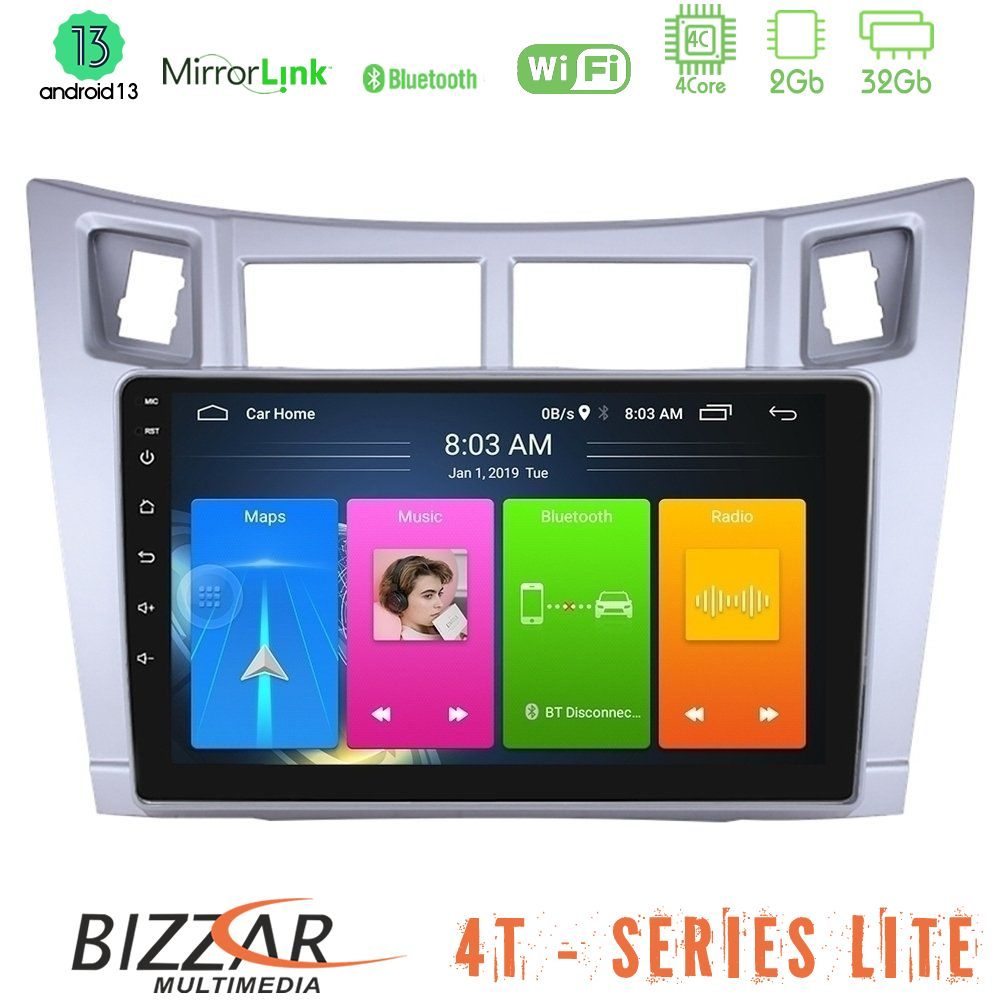 Bizzar 4T Series Toyota Yaris 4Core Android13 2+32GB Navigation Multimedia Tablet 9" (Ασημί Χρώμα)