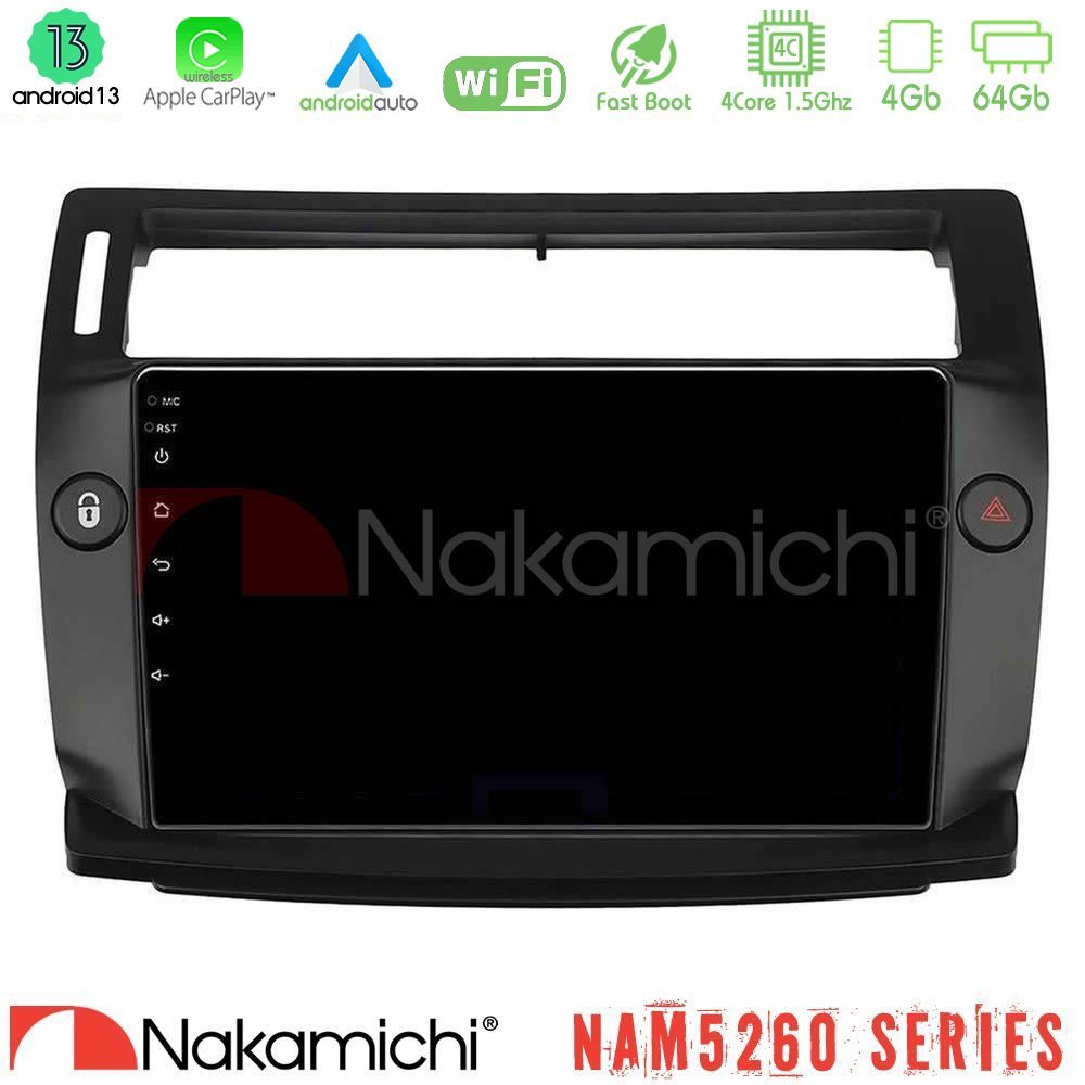 Nakamichi NAM5260 Series 4Core Android13 4+64GB Citroen C4 2004-2010 Navigation Multimedia Tablet 9" (μαύρο χρώμα) Με Carplay & Android Auto