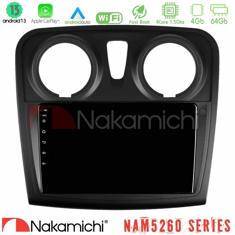 Nakamichi NAM5260 Series 4Core Android13 4+64GB Dacia Sandero 2014-2020 Navigation Multimedia Tablet 9" Με Carplay & Android Auto