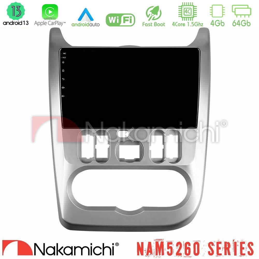 Nakamichi NAM5260 Series 4Core Android13 4+64GB Dacia Duster/Sandero/Logan Navigation Multimedia Tablet 9" Με Carplay & Android Auto