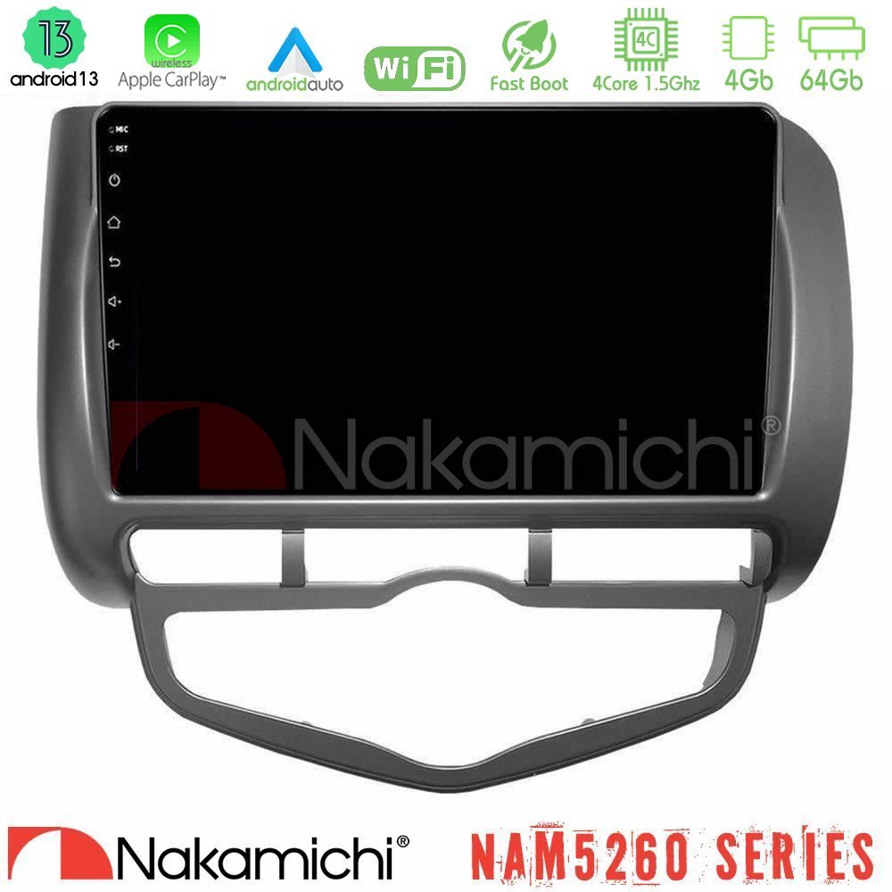 Nakamichi NAM5260 Series 4Core Android13 4+64GB Honda Jazz 2002-2008 (Auto A/C) Navigation Multimedia Tablet 9" Με Carplay & Android Auto