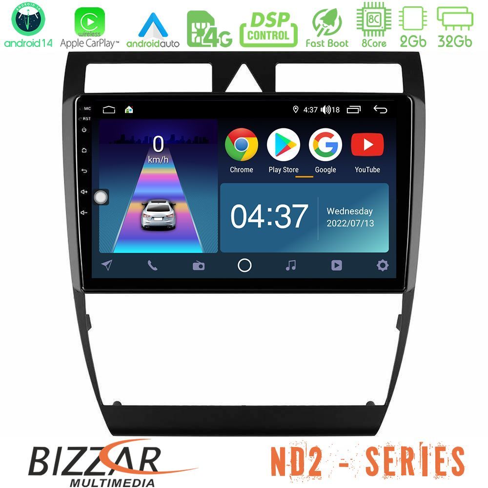Bizzar ND2 Series 8Core Android14 2+32GB Audi A6 (C5) 1997-2004 Navigation Multimedia Tablet 9" Με Carplay & Android Auto