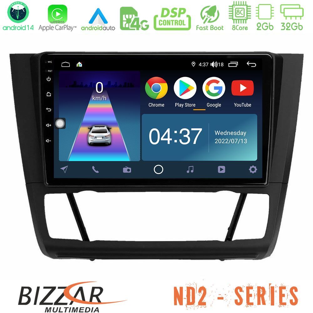 Bizzar ND2 Series 8Core Android14 2+32GB BMW 1Series E81/E82/E87/E88 (AUTO A/C) Navigation Multimedia Tablet 9" Με Carplay & Android Auto