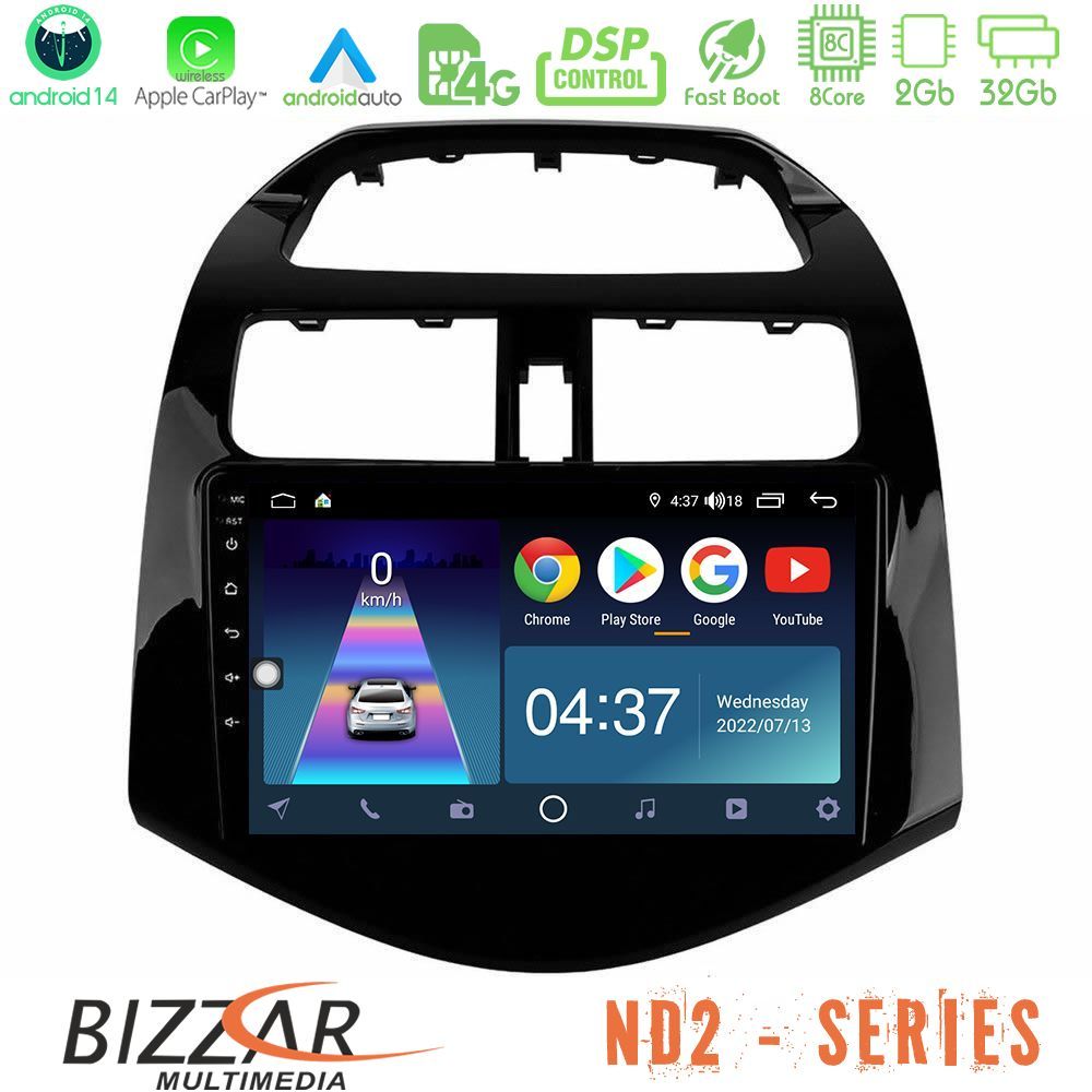 Bizzar ND2 Series 8Core Android14 2+32GB  Chevrolet Spark 2009-2015 Navigation Multimedia Tablet 9" Με Carplay & Android Auto