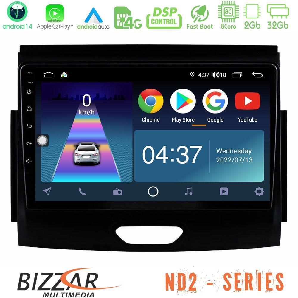 Bizzar ND2 Series 8Core Android14 2+32GB Ford Ranger 2017-2022 Navigation Multimedia Tablet 9" Με Carplay & Android Auto
