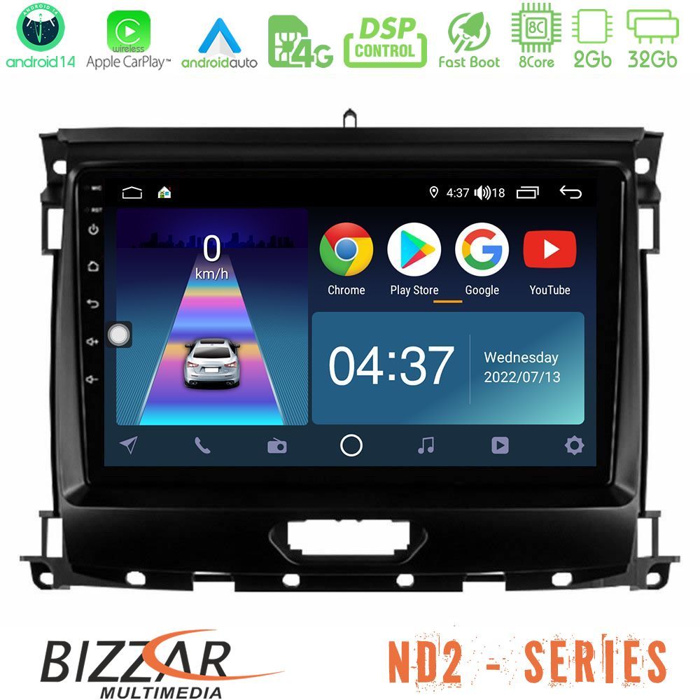 Bizzar ND2 Series 8Core Android14 2+32GB Ford Ranger 2017-2022 Navigation Multimedia Tablet 9" Με Carplay & Android Auto