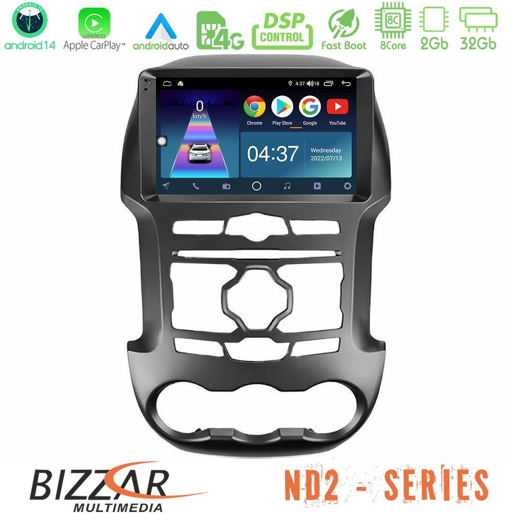 Bizzar ND2 Series 8Core Android14 2+32GB Ford Ranger 2012-2016 Navigation Multimedia Tablet 9" Με Carplay & Android Auto