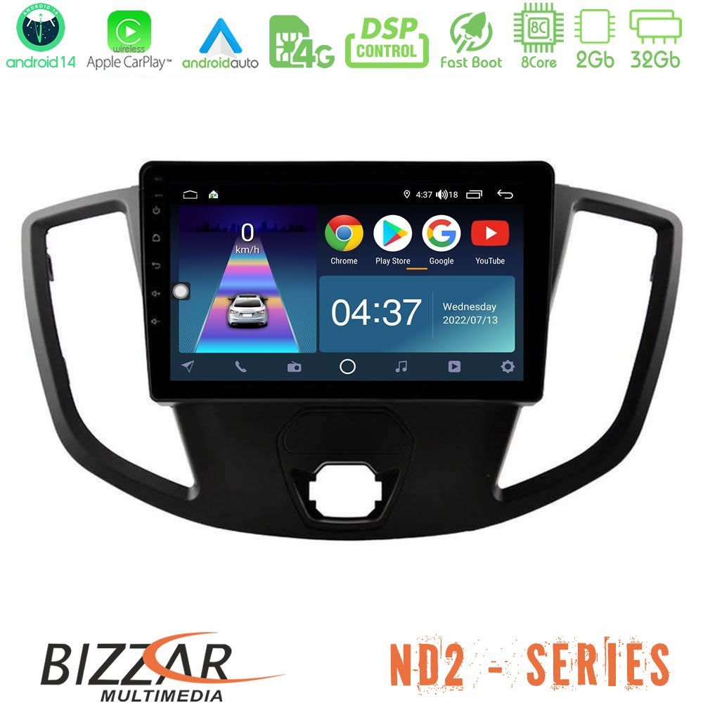 Bizzar ND2 Series 8Core Android14 2+32GB Ford Transit 2014-> Navigation Multimedia Tablet 9" Με Carplay & Android Auto