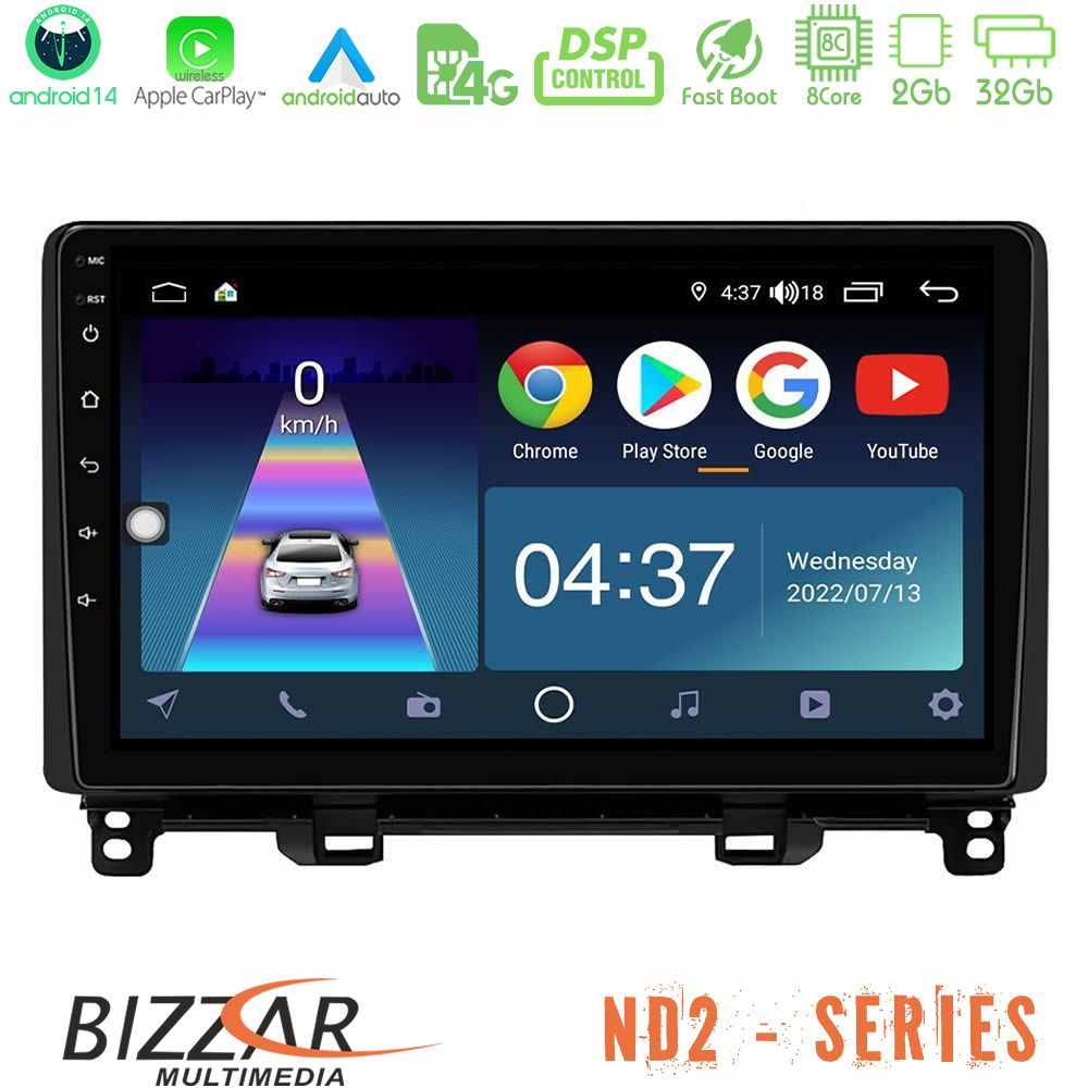 Bizzar ND2 Series 8Core Android14 2+32GB Honda Jazz 2021-2025 Navigation Multimedia Tablet 9" Με Carplay & Android Auto
