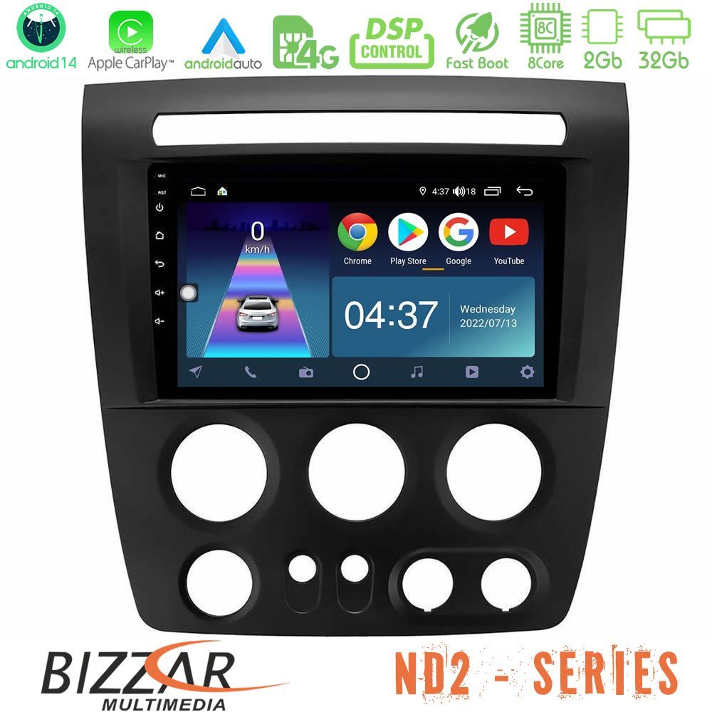 Bizzar ND2 Series 8Core Android14 2+32GB  Hummer H3 2005-2009 Navigation Multimedia Tablet 9" Με Carplay & Android Auto
