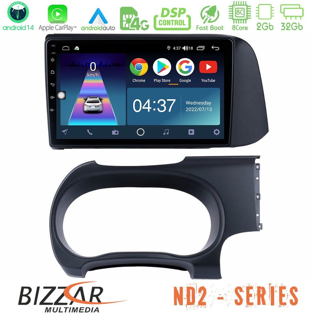 Bizzar ND2 Series 8Core Android14 2+32GB Hyundai i10 Navigation Multimedia Tablet 9" Με Carplay & Android Auto