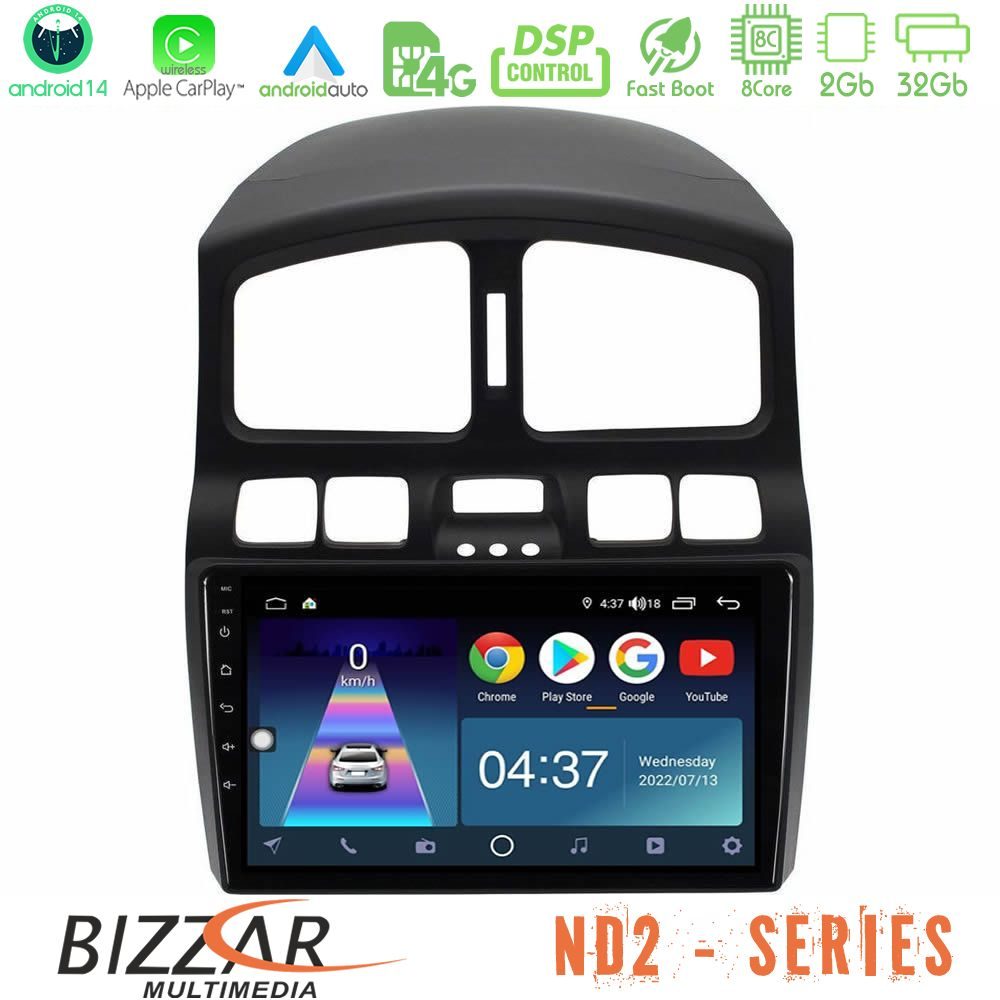 Bizzar ND2 Series 8Core Android14 2+32GB Hyundai Santa Fe 2000-2006 Navigation Multimedia Tablet 9" Με Carplay & Android Auto