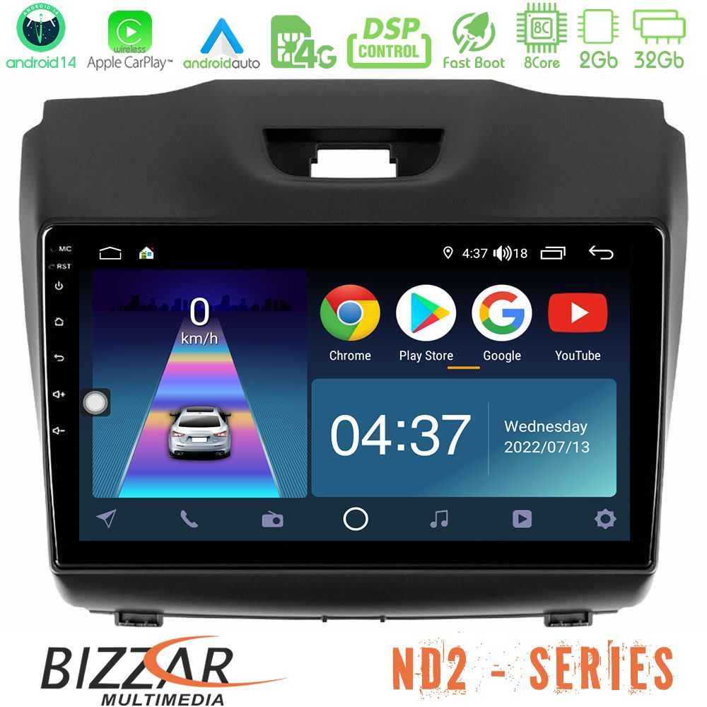 Bizzar ND2 Series 8Core Android14 2+32GB Isuzu D-MAX 2012-2019 Navigation Multimedia Tablet 9" Με Carplay & Android Auto