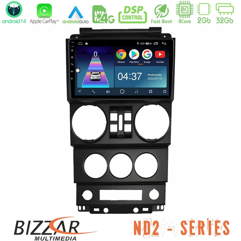 Bizzar ND2 Series 8Core Android14 2+32GB Jeep Wrangler 2008-2010 Navigation Multimedia Tablet 9" Με Carplay & Android Auto