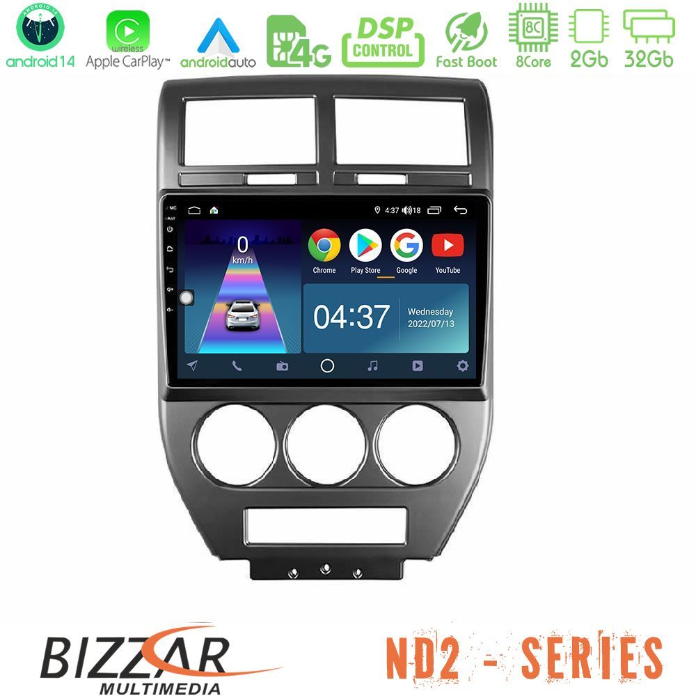 Bizzar ND2 Series 8Core Android14 2+32GB Jeep Compass/Patriot 2007-2008 Navigation Multimedia Tablet 10" Με Carplay & Android Auto