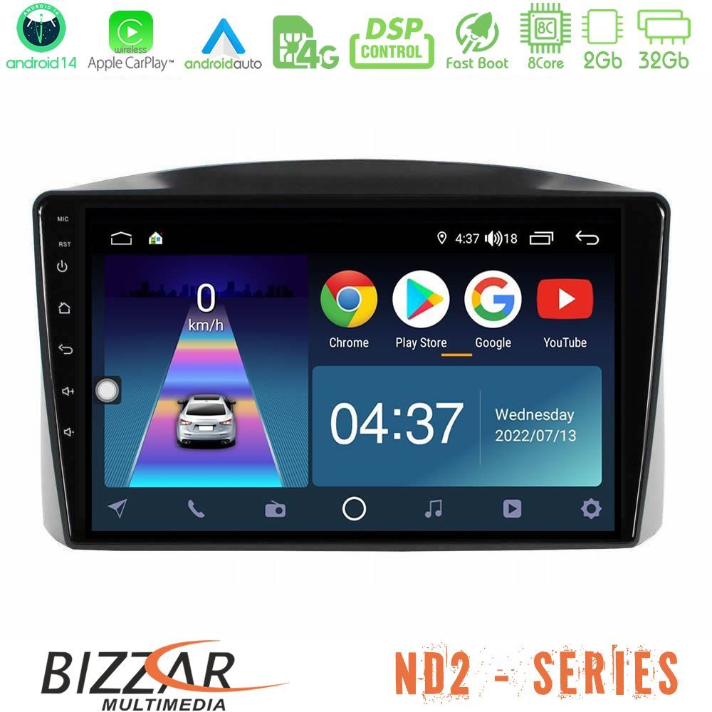 Bizzar ND2 Series 8Core Android14 2+32GB Jeep Grand Cherokee 2005-2007 Navigation Multimedia Tablet 10" Με Carplay & Android Auto
