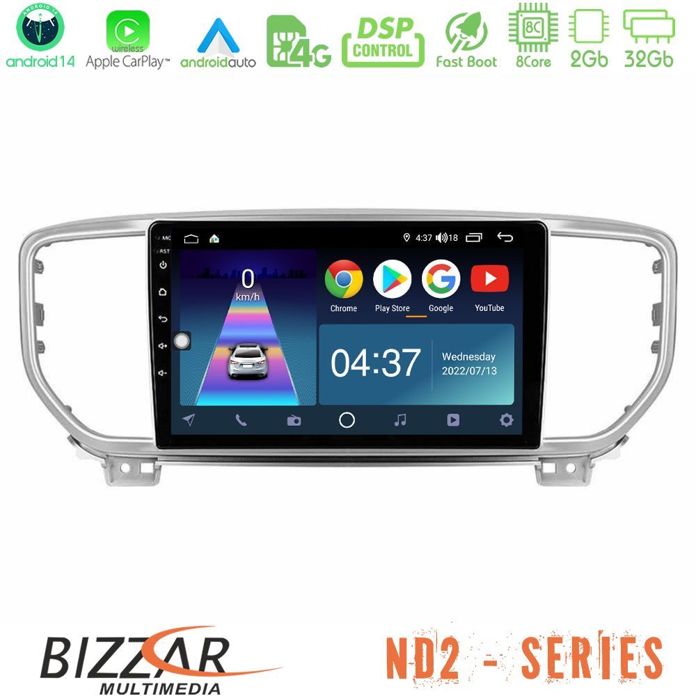 Bizzar ND2 Series 8Core Android14 2+32GB  Kia Sportage 2018-2021 Navigation Multimedia Tablet 9" Με Carplay & Android Auto