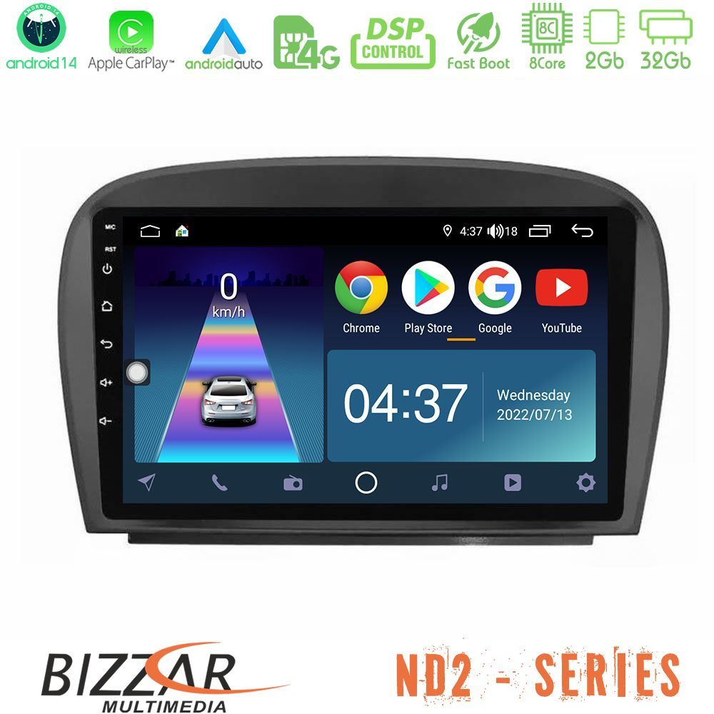 Bizzar ND2 Series 8Core Android14 2+32GB Mercedes SL Class 2005-2011 Navigation Multimedia Tablet 9" Με Carplay & Android Auto