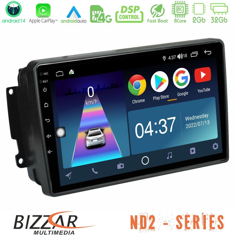 Bizzar ND2 Series 8Core Android14 2+32GB Mercedes C/CLK/G Class (W203/W209) Navigation Multimedia Tablet 9" Με Carplay & Android Auto