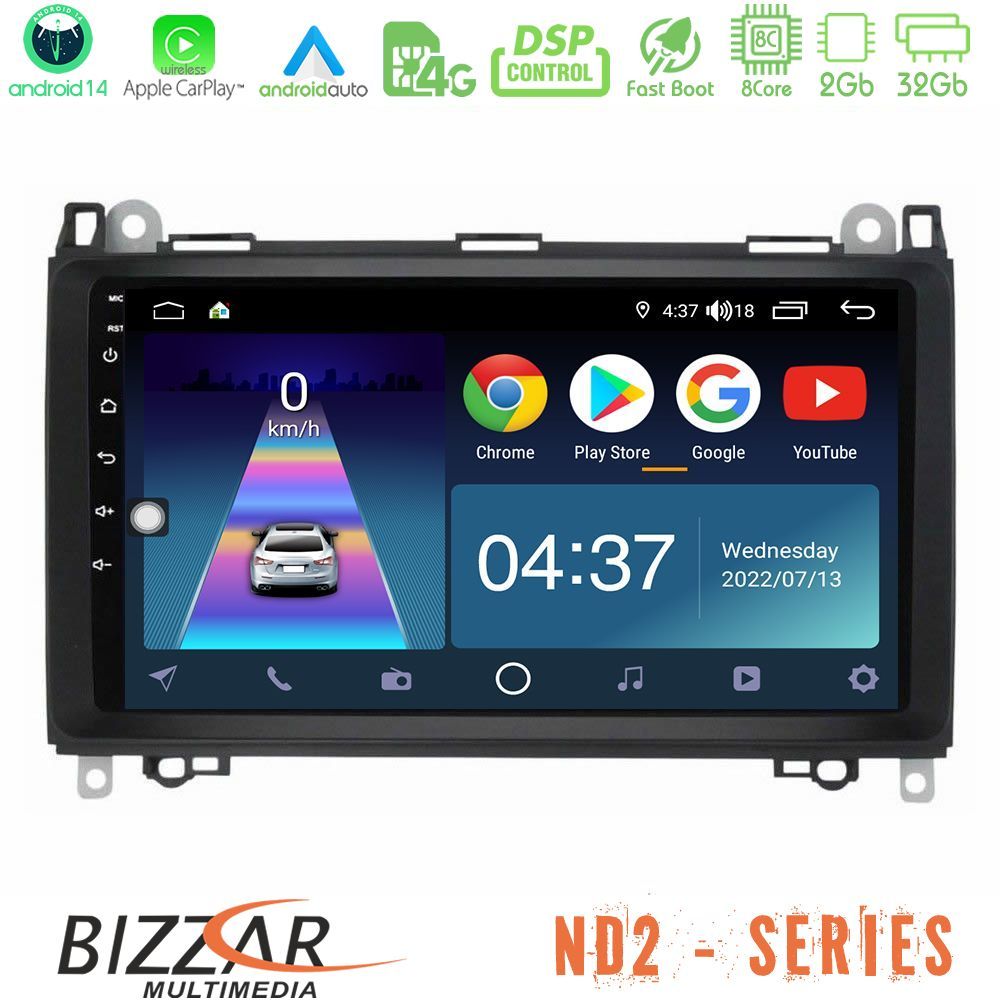 Bizzar ND2 Series 8Core Android14 2+32GB Mercedes A/B/Vito/Sprinter Class Navigation Multimedia Tablet 9" Με Carplay & Android Auto