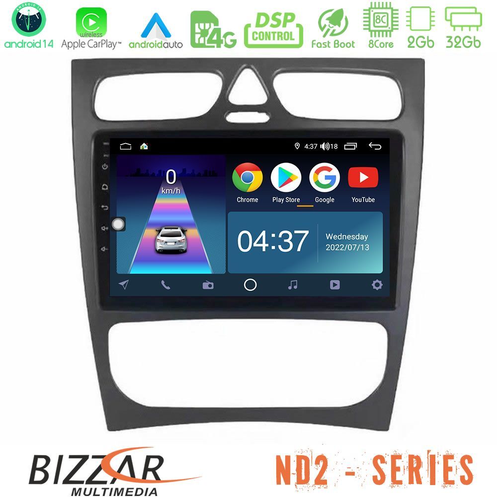 Bizzar ND2 Series 8Core Android14 2+32GB  Mercedes C Class (W203) Navigation Multimedia Tablet 9" Με Carplay & Android Auto