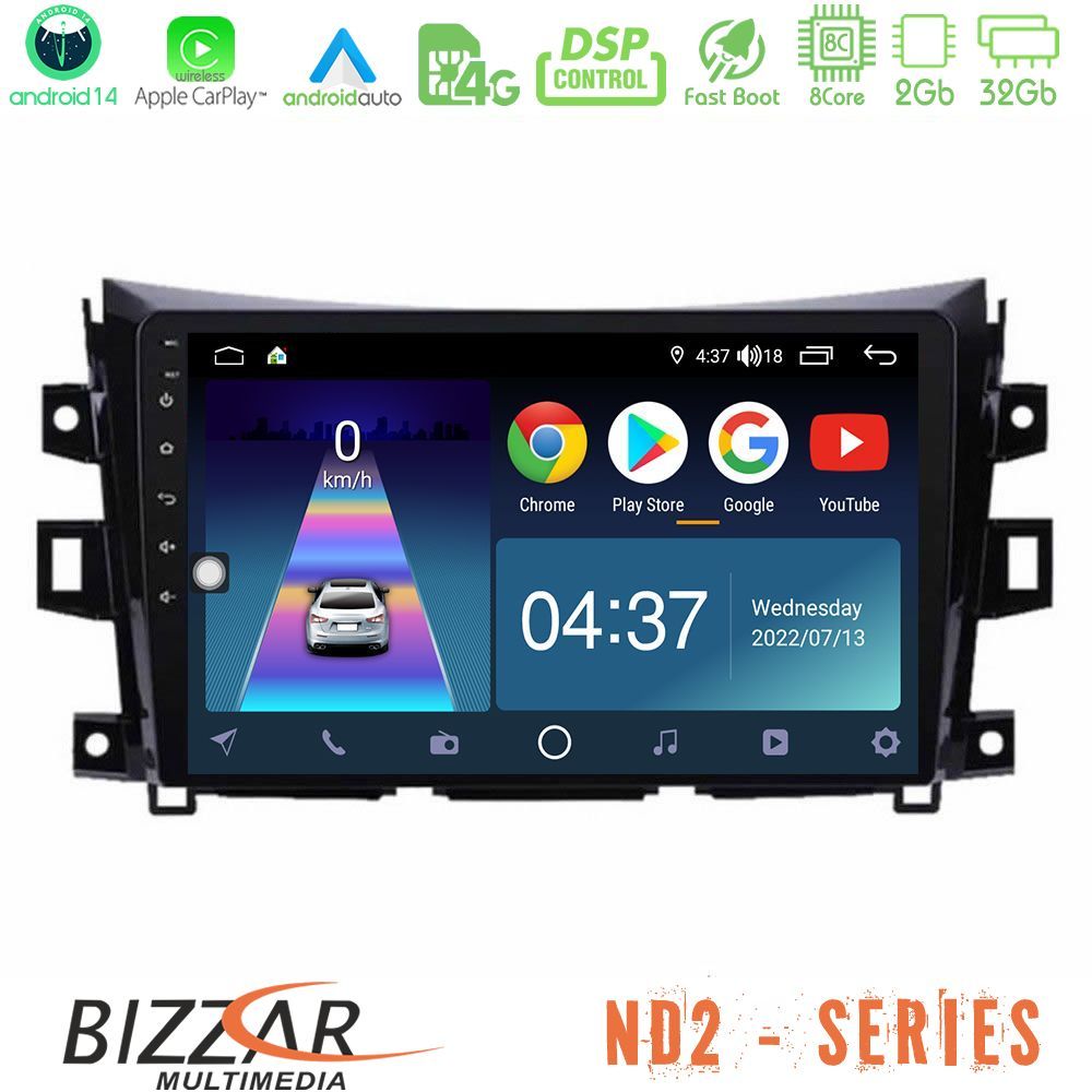 Bizzar ND2 Series 8Core Android14 2+32GB Nissan Navara NP300 Navigation Multimedia Tablet 9" Με Carplay & Android Auto