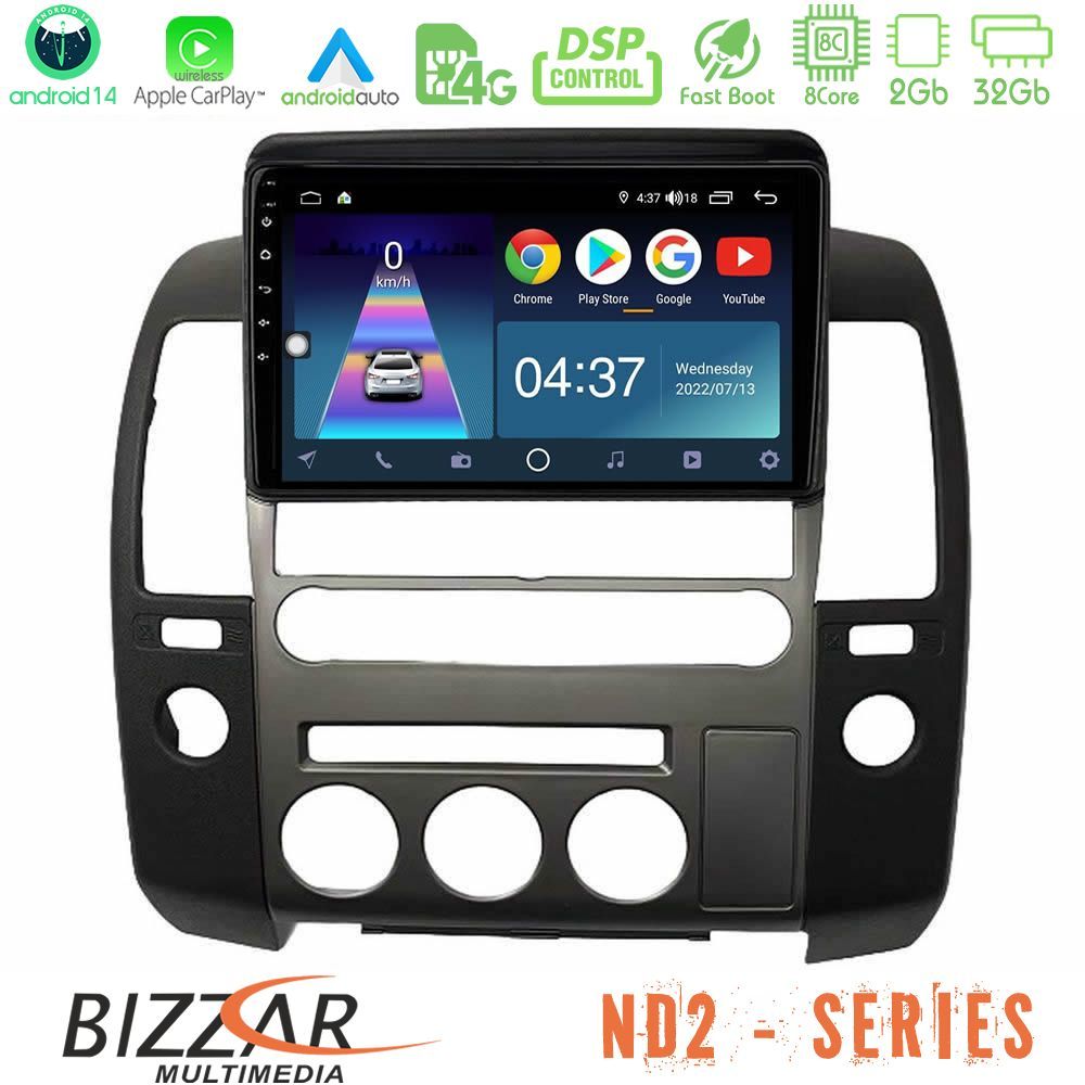 Bizzar ND2 Series 8Core Android14 2+32GB Nissan Navara D40 2006-2012 (με εργ.οθόνη) Navigation Multimedia Tablet 9" Με Carplay & Android Auto