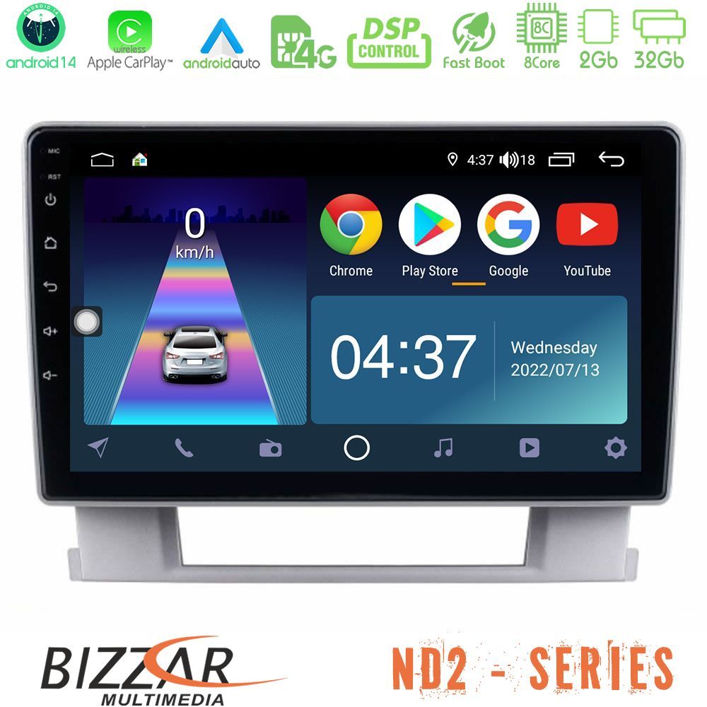 Bizzar ND2 Series 8Core Android14 2+32GB Opel Astra J 2010-2014 Navigation Multimedia Tablet 9" Με Carplay & Android Auto