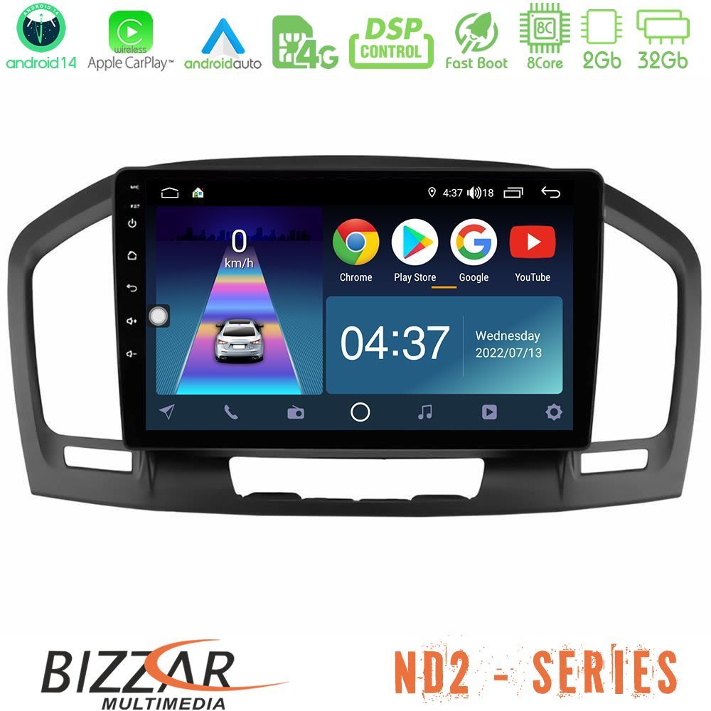 Bizzar ND2 Series 8Core Android14 2+32GB  Opel Insignia 2008-2013 Navigation Multimedia Tablet 9" Με Carplay & Android Auto