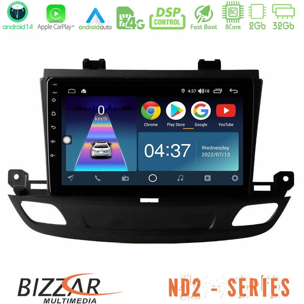 Bizzar ND2 Series 8Core Android14 2+32GB Opel Insignia 2 2017-2020 Navigation Multimedia Tablet 9" Με Carplay & Android Auto