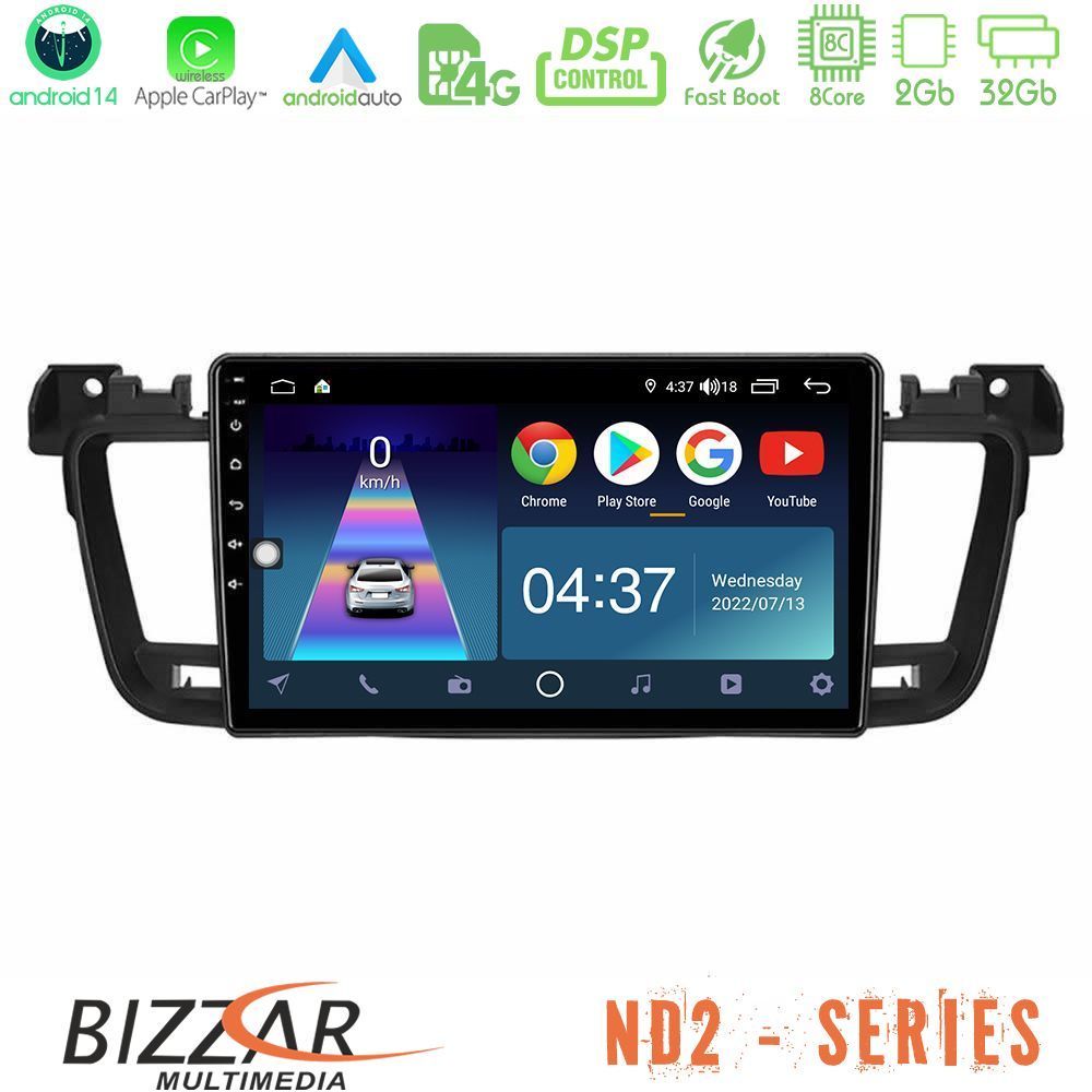 Bizzar ND2 Series 8Core Android14 2+32GB Peugeot 508 2010-2018 Navigation Multimedia Tablet 9" Με Carplay & Android Auto
