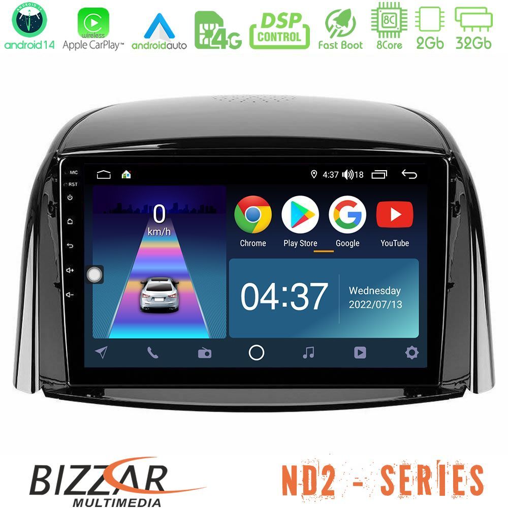 Bizzar ND2 Series 8Core Android14 2+32GB Renault Koleos 2007-2015 Navigation Multimedia Tablet 9" Με Carplay & Android Auto