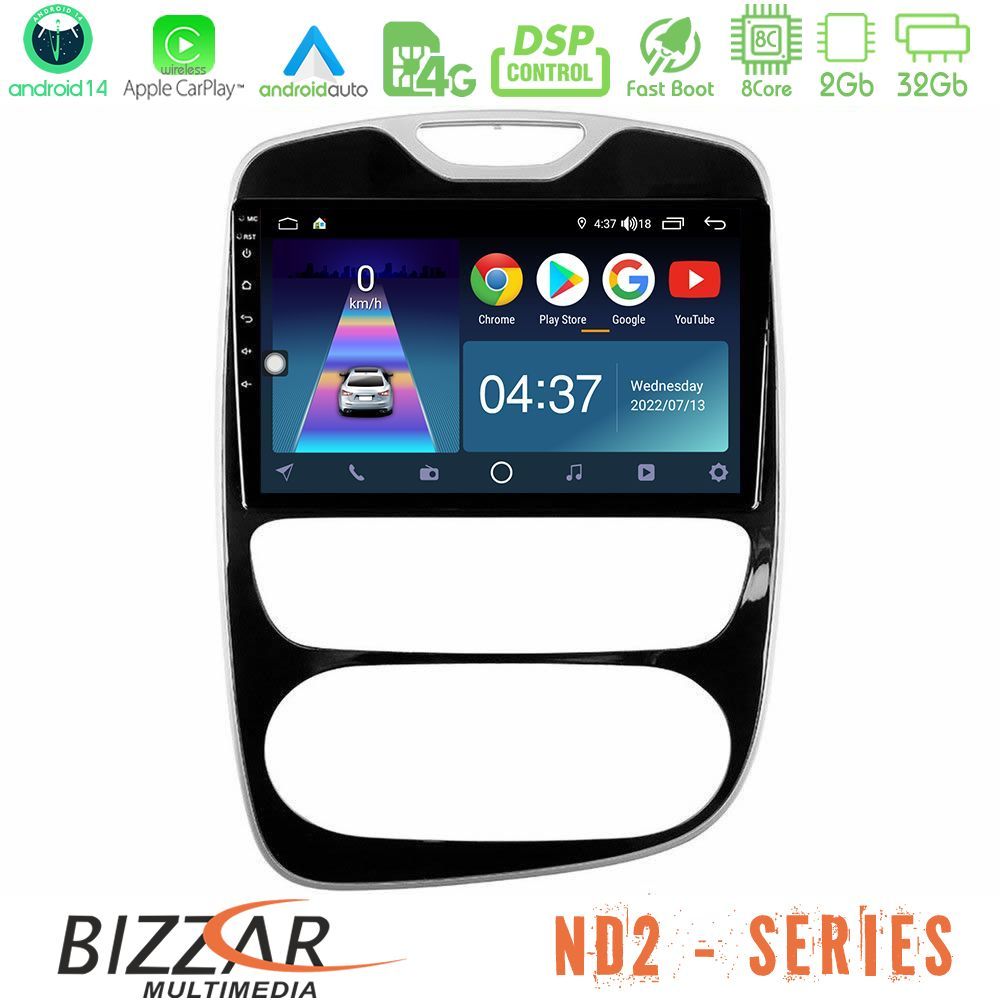 Bizzar ND2 Series 8Core Android14 2+32GB Renault Clio 2016-2019 Navigation Multimedia Tablet 10" Με Carplay & Android Auto