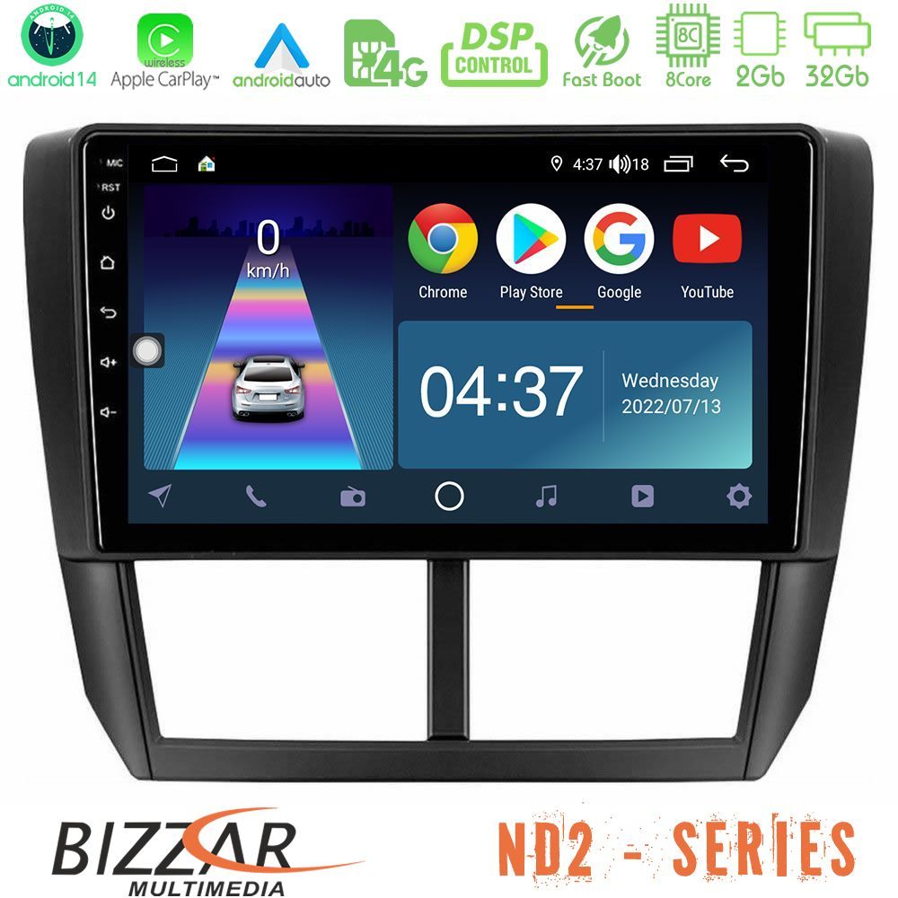 Bizzar ND2 Series 8Core Android14 2+32GB Subaru Forester Navigation Multimedia Tablet 9" Με Carplay & Android Auto