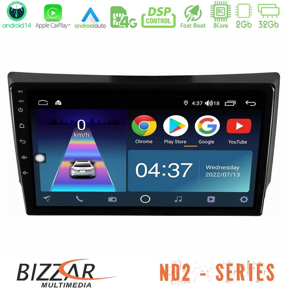 Bizzar ND2 Series 8Core Android14 2+32GB Ssangyong Rexton 2002-2006 Navigation Multimedia Tablet 9" Με Carplay & Android Auto