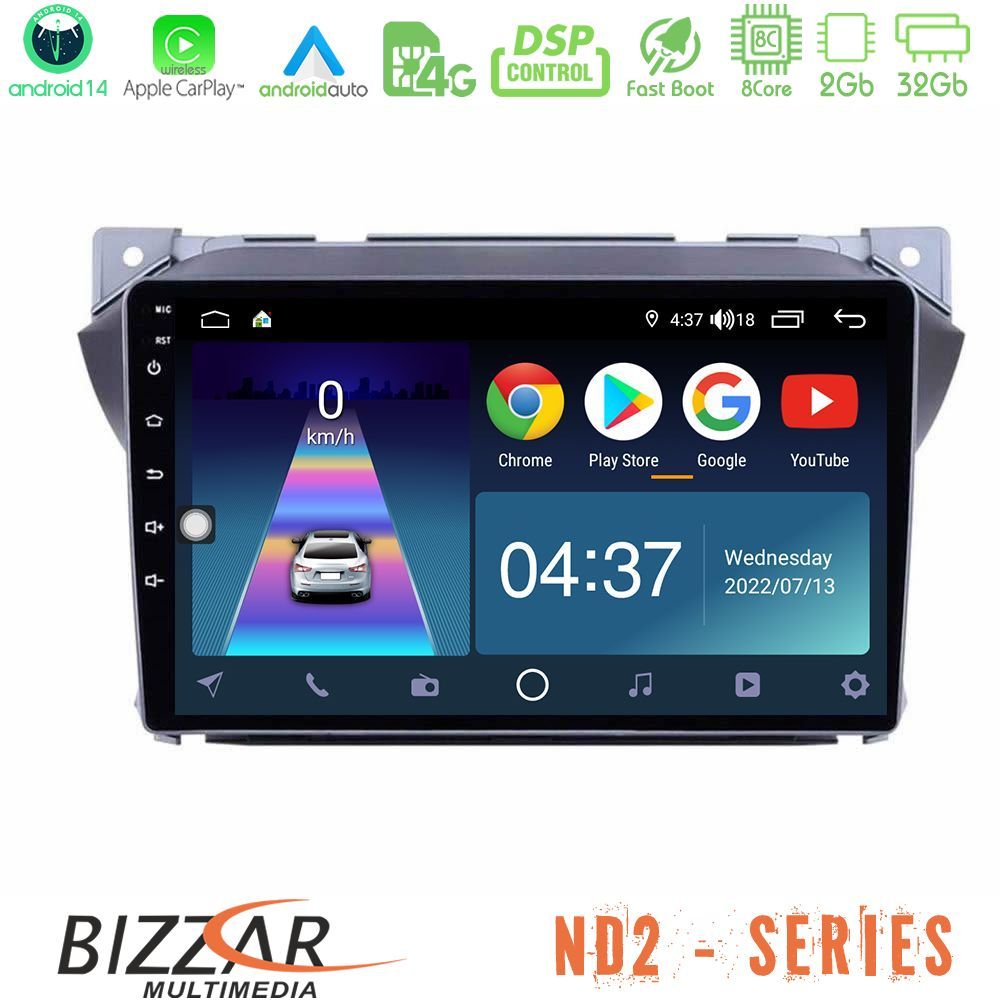 Bizzar ND2 Series 8Core Android14 2+32GB Suzuki Alto & Nissan Pixo Navigation Multimedia Tablet 9" Με Carplay & Android Auto
