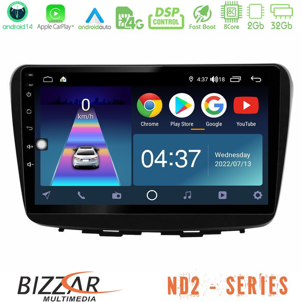 Bizzar ND2 Series 8Core Android14 2+32GB Suzuki Baleno 2016-2021 Navigation Multimedia Tablet 9" Με Carplay & Android Auto